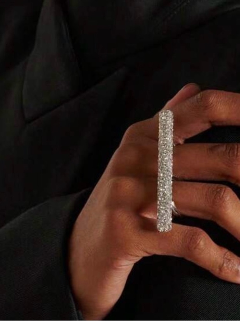 Gold Rhinestone Two Finger Ring